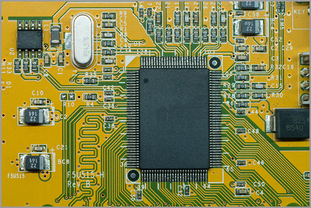 close up on a multilayered PCB