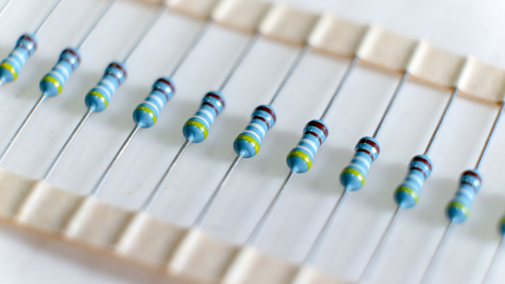blue resistors in row