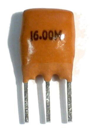 A photograph of a 16Mhz ceramic resonato