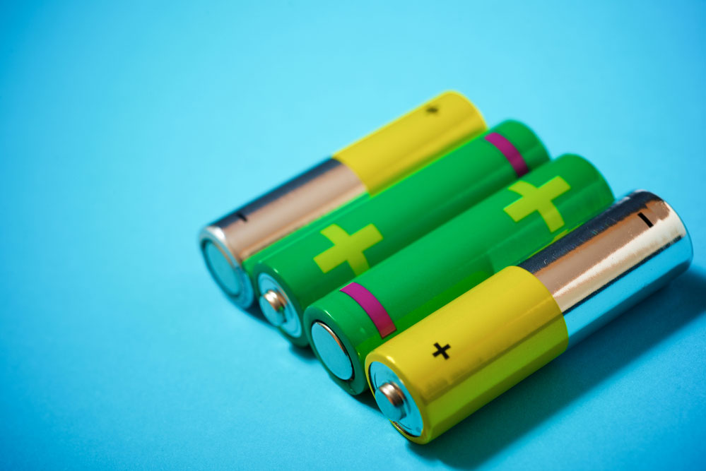 Batteries arranged on a table