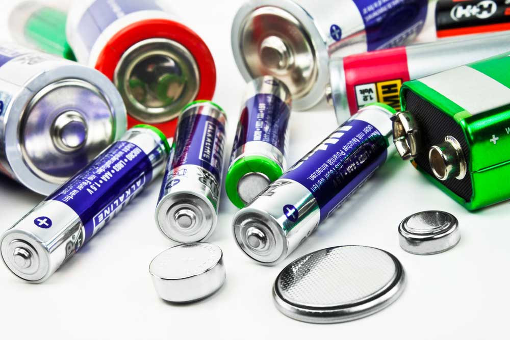 A close up image of various types of batteries