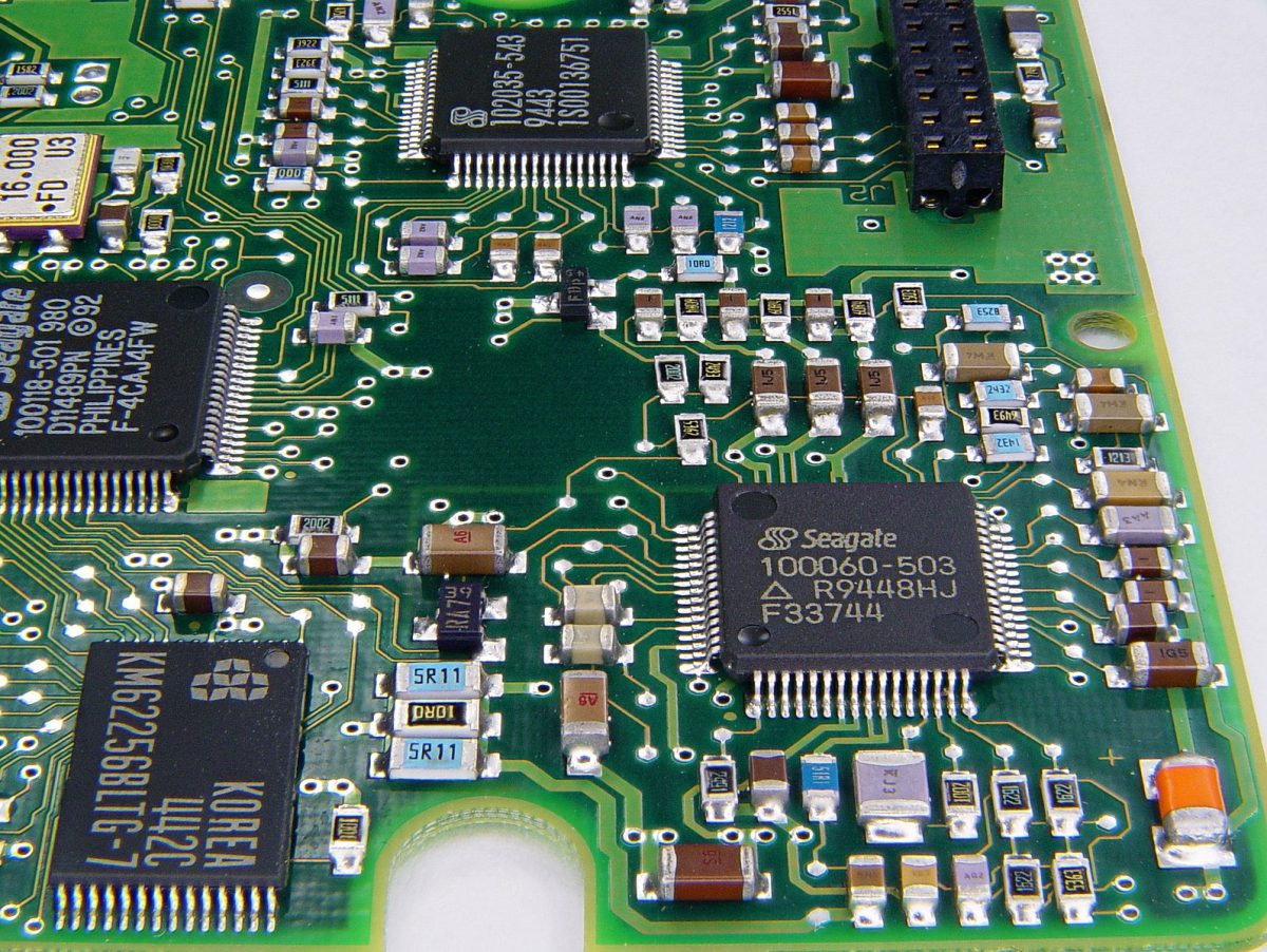 Surface-mount components on a PCB