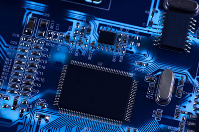 Macro photo of an electronic circuit. symbol of technology