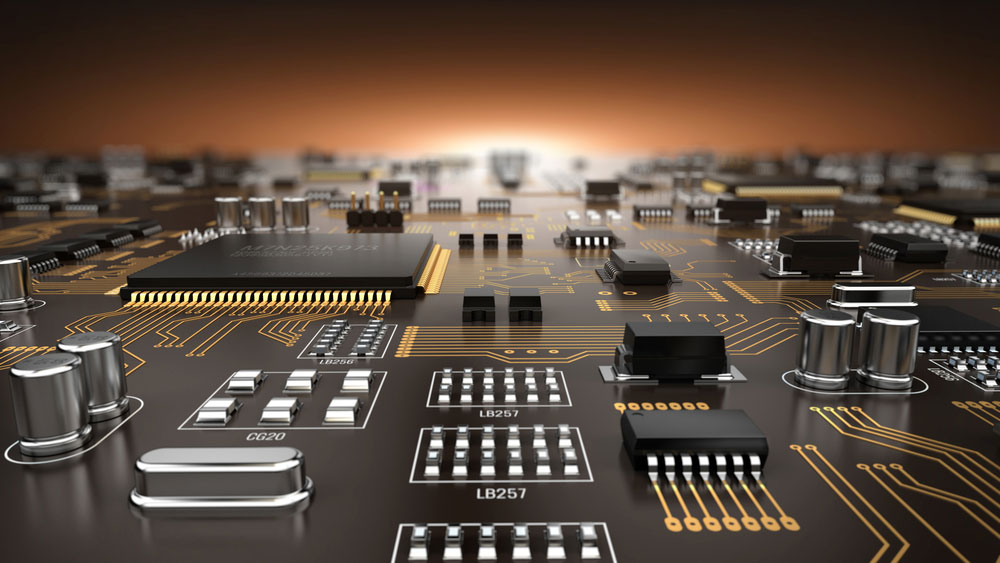 High tech electronic PCB (Printed circuit board) with processor and microchips.  