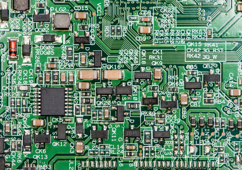 PCB with electronic Components (detailed close-up shot) 