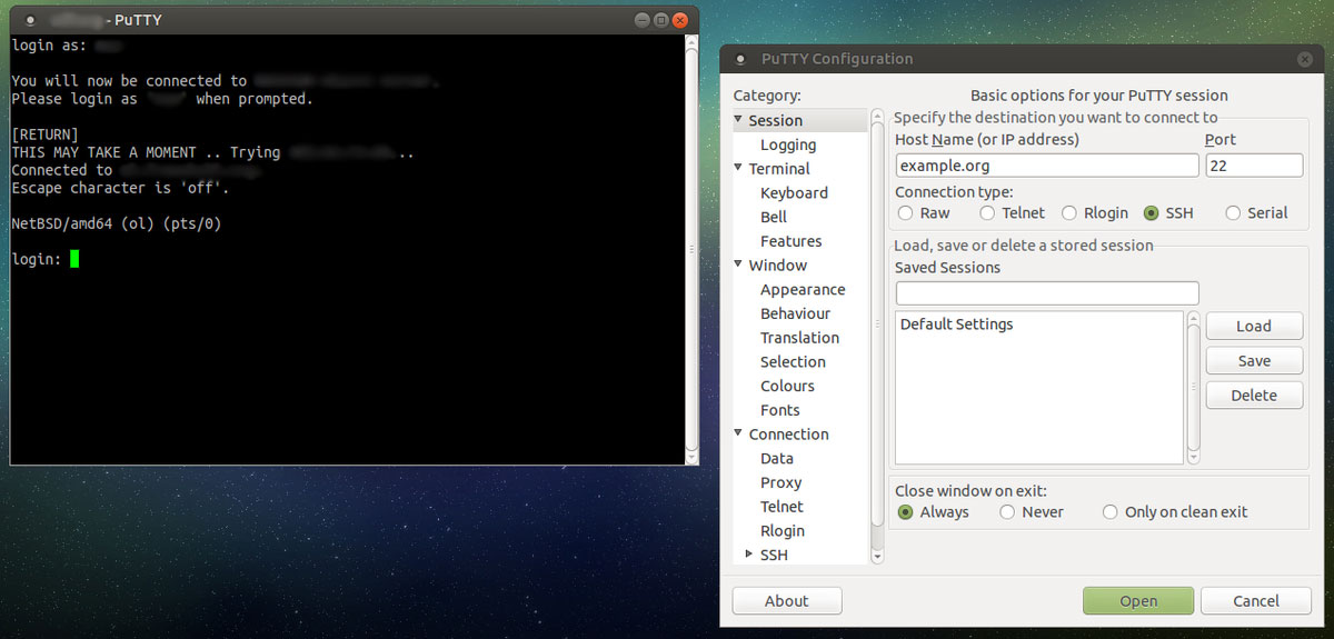 The puTTY screen on Ubuntu