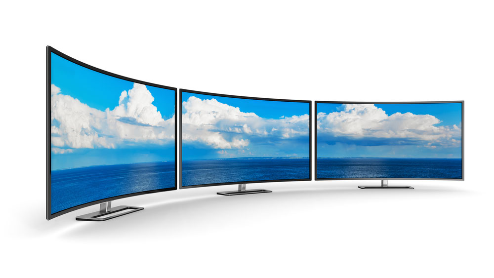 Modern curved TV display screens or computer PC monitors