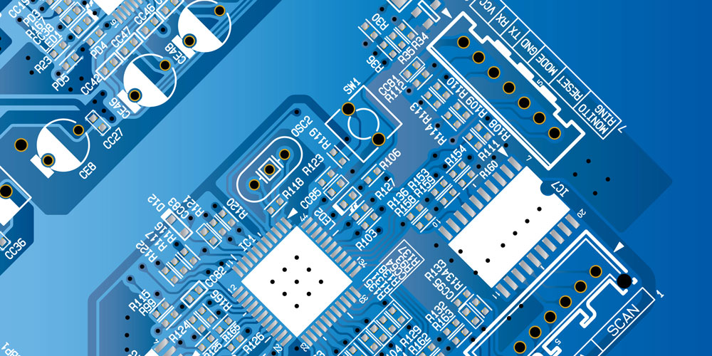 Blue printed circuit board (PCB) with no components