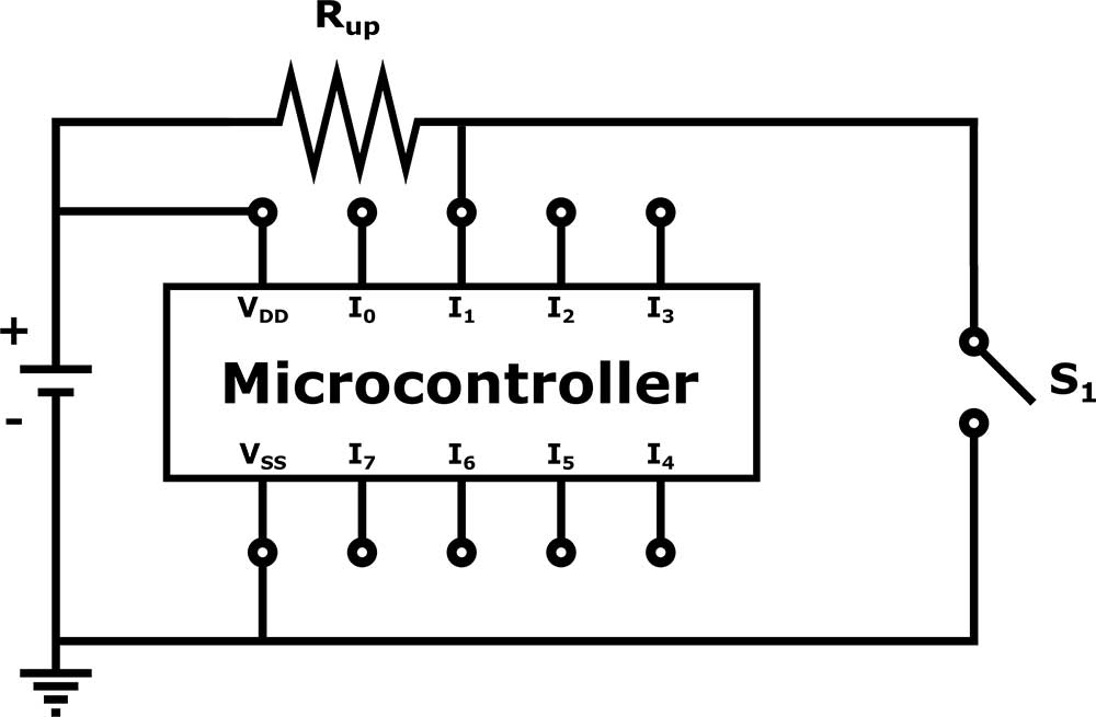 Microcontroller circuit diagram with input pins